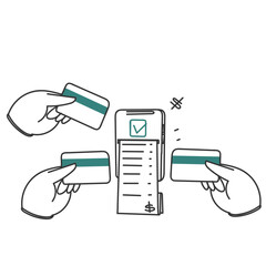 online bill payment mobile with card illustration in doodle hand drawn