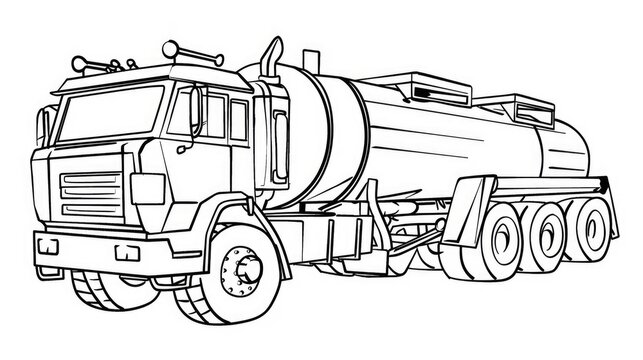 recommend clip art: Fuel tanker truck with clean line art on a children's coloring page, isolated on a white background.