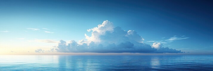 Fototapeta premium Sky Blue,Cloud Background,Horizon Spring Clear Sky in Morning by the beach,Vector beautiful landscape nature sunrise in Summer,Backdrop panoramic banner white clouds over blue ocean,Sunset landscape