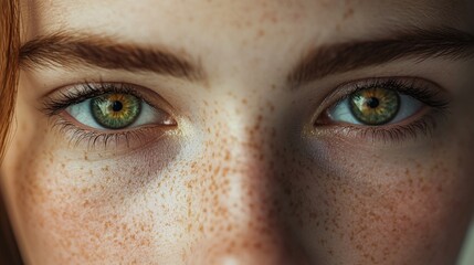 Fototapeta premium Close Up of Woman's Green Eyes with Freckles