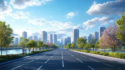 A side view of modern urban roads showcases concise urban design elements and clean road surfaces, capturing dynamic infrastructure and modern architectural styles. Busy metropolitan atmosphere.