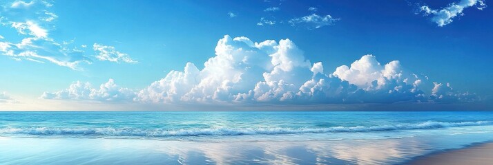 Sky Blue,Cloud Background,Horizon Spring Clear Sky in Morning by the beach,Vector beautiful landscape nature sunrise in Summer,Backdrop panoramic banner white clouds over blue ocean,Sunset landscape