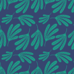 Seamless pattern of leaves in an abstract style on a gloomy tone.