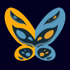 Butterfly wings in a two-tone flat design style conveying mystery and creativity.