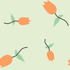 Seamless pattern of orange flowers on a light green background.