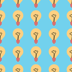 Seamless pattern of light bulbs in a flat design style conveying ideas and creativity.