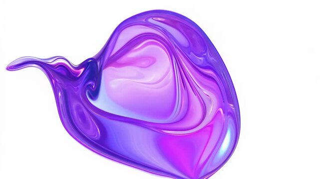 Realistic 3D animation of the abstract morphing liquid iridescent purple shape with a flowing energy rendered in UHD