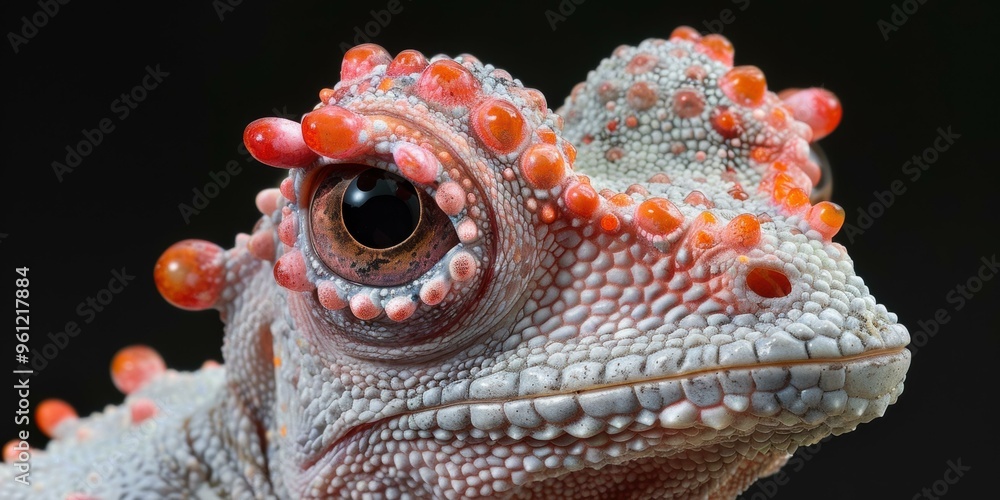 Poster a close-up of a lizard's face with intricate scales. ai.