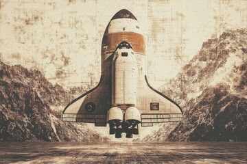 World Space Week. Illustration about space with a rocket. The spaceship flies through time and space to new unknown worlds. Book illustration for science fiction or fantasy. Future space exploration.