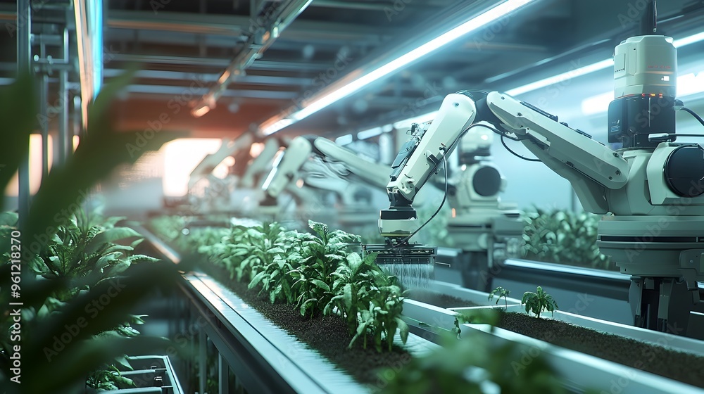 Aufkleber holographic display showcasing the future of automated and intelligent farming processes featuring a
