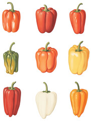 Vintage Illustration of Colorful Peppers