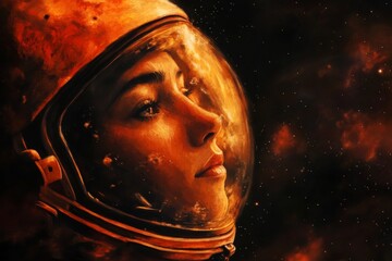 World Space Week. Illustration about space and an astronaut. The astronaut explores new unexplored worlds and admires outer space. Book illustration for science fiction or fantasy. Future space