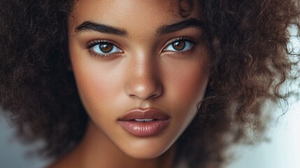 Close Up Portrait of a Beautiful Young Woman with Curly Hair