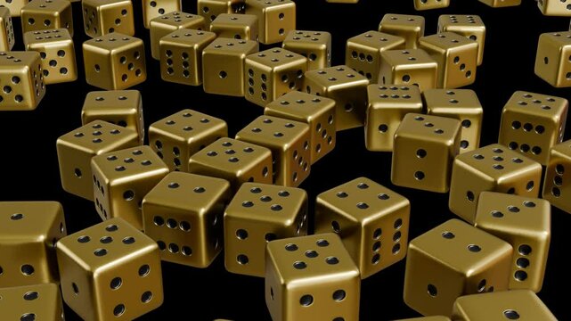 Gold Dice Transition, devil's bones,  Transition, Casino dice, Falling Dice, filling, 3d rendered animation, backgammon dice, ludo 