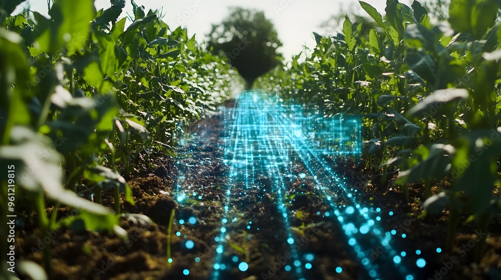 Poster holographic display showcasing the of intelligence in advanced crop monitoring and precision harvest