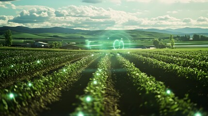 Hologram Displaying Integrated Pest Management Solutions for Modern Sustainable Agriculture  Advanced digital technology visualizing data driven strategies to improve productivity efficiency