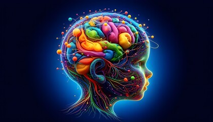 Child's Mind and Brain Activity Concept, Scientific Visualization of Neural Connections, Education and Psychological Development in Children