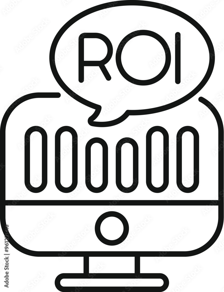 Poster simple vector showing a computer screen displaying roi analytics with a speech bubble