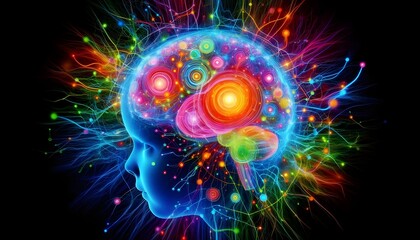 Child's Mind and Brain Activity Concept, Scientific Visualization of Neural Connections, Education and Psychological Development in Children