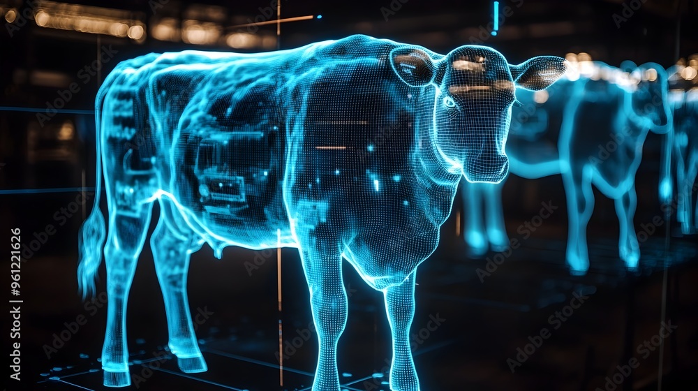 Poster futuristic holographic display showcasing the of robotics and automation in modern care and feeding 