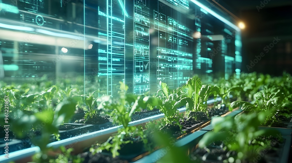 Poster holographic display of a futuristic agricultural marketplace enabled by blockchain technology for se