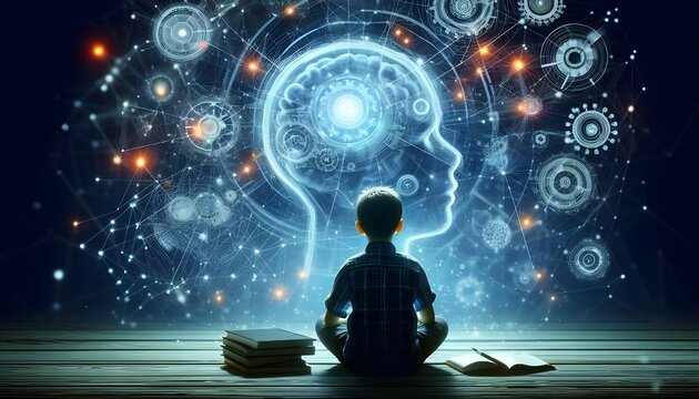 Child's Mind and Brain Activity Concept, Scientific Visualization of Neural Connections, Education and Psychological Development in Children