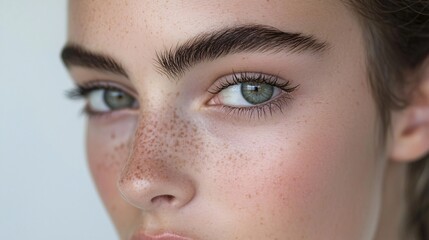 Obraz premium Closeup of Woman's Eye with Freckles and Defined Eyebrow