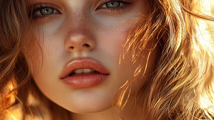 Naklejka premium Closeup portrait of a young woman with golden hair and soft makeup