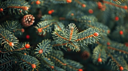 Festive Christmas Fir Tree Branches Background with Copy Space.