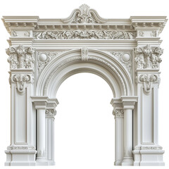 Naklejka premium Elegant white architectural arch with intricate carvings and columns