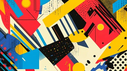 Psychedelic Pop Art. An abstract pop art piece with vivid geometric shapes and psychedelic color schemes, blending bold patterns and dynamic contrasts in a playful composition