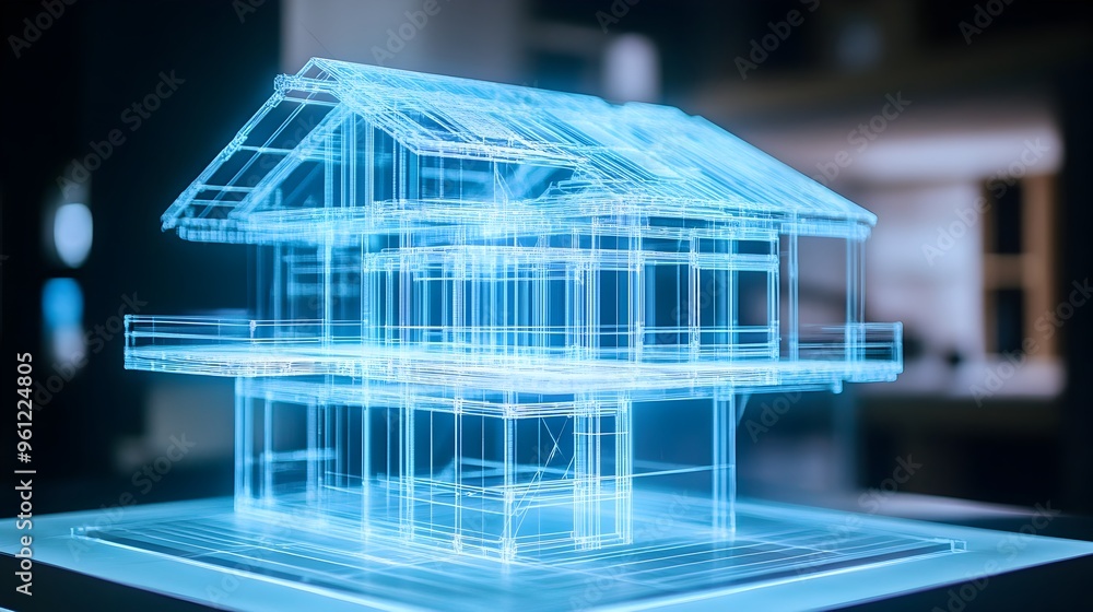 Aufkleber holographic visualization showcasing the structural framework and high tech materials used in the de