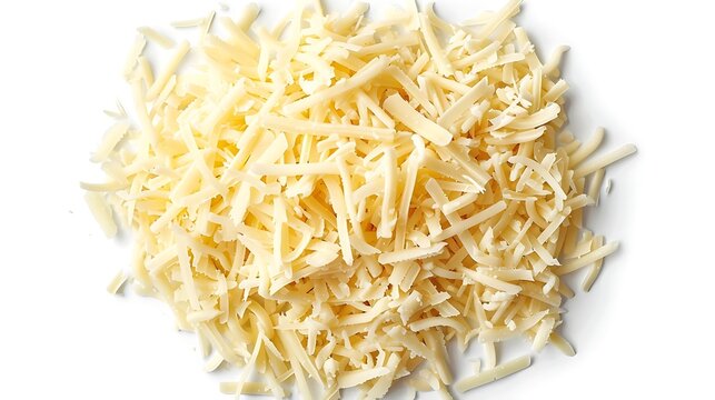 Pile of grated cheese isolated on white background