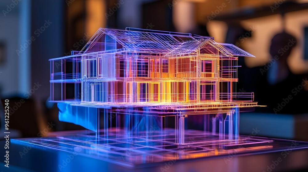 Poster holographic time lapse representation of a residential construction project from groundbreaking to c