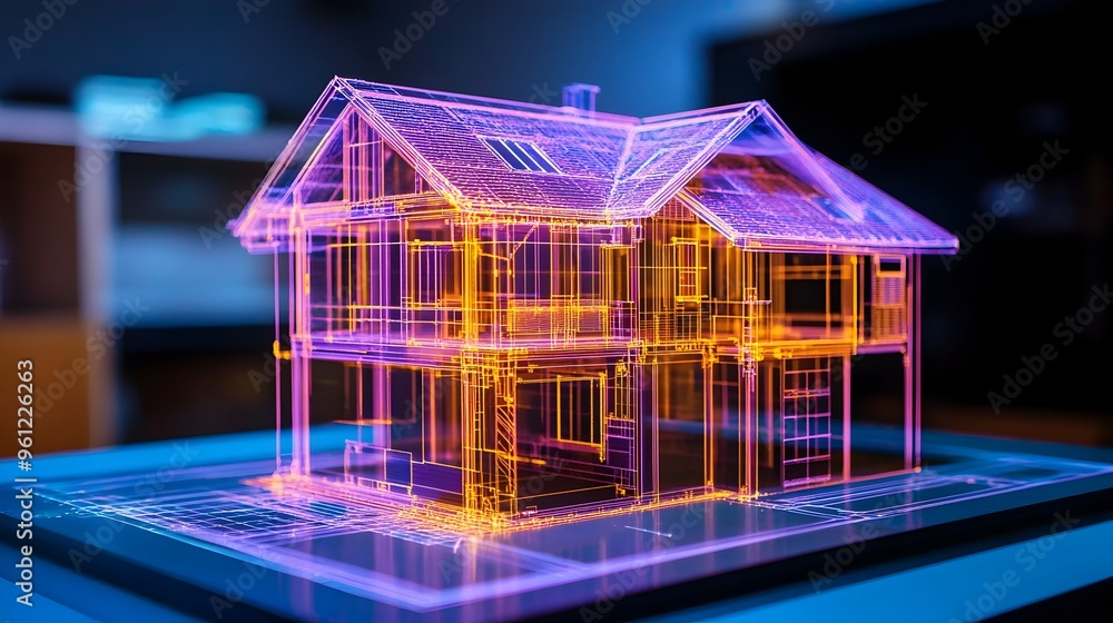 Poster holographic visualization showcasing the process of 3d printing various components for an on site ho