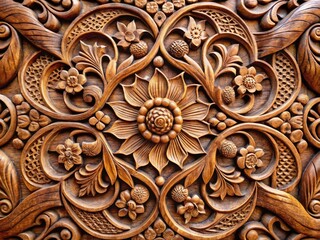 Rustic Depiction Of Intricate Wood Carving Showcasing Traditional Craftsmanship With Delicate Patterns And Smooth Lines.