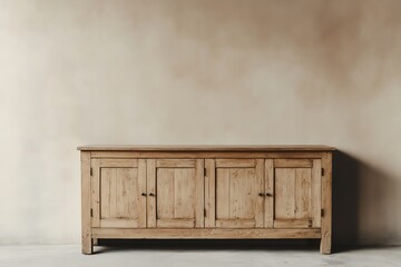 Rustic Wooden Cabinet Against a Light Brown Wall