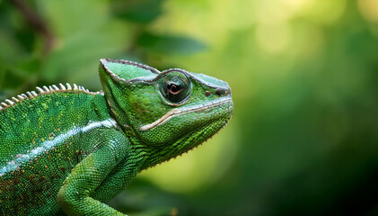 Naklejka premium green iguana on a branch