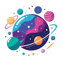 Colorful celestial Planets and Stars in Outer Space