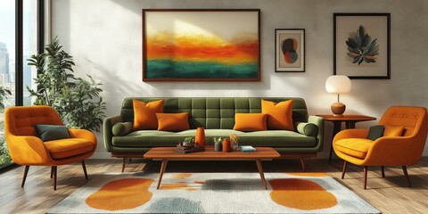 Modern Living Room Decor with Cream and Orange Color Palette