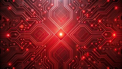 Abstract red geometric shapes background with circuit board pattern