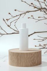 Minimal Cosmetic Bottle Display with Natural Branch Accent