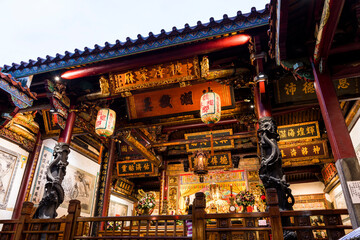 The main hall of the Martial God Temple in Tainan, Taiwan, enshrined statues of Guan Sheng Di Jun.