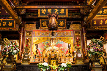 The main hall of the Great Mazu Temple in Tainan, Taiwan, enshrined statues of Mazu. the Mazu is a...