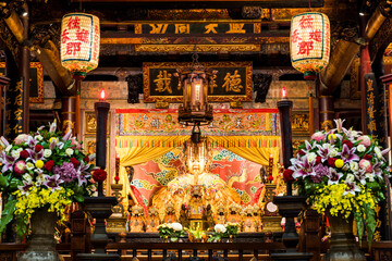 The main hall of the Great Mazu Temple in Tainan, Taiwan, enshrined statues of Mazu. the Mazu is a...