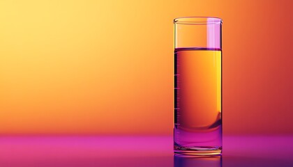 Glass Beaker Filled with Yellow Liquid on a Colorful Background
