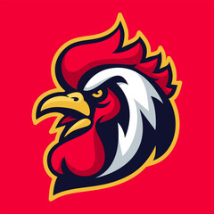 Rooster mascot logo, perfect for sports team or food brand.