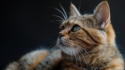 Close-up of a Curious Cat with a Black Background
