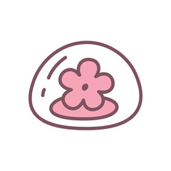 Cute wagashi icon. Hand drawn illustration of a Japanese sakura flower dessert isolated on a white background. Kawaii sticker. Vector 10 EPS. © slybrowney