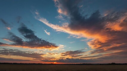 Fototapeta premium Sunset cloudscape aerial view in horizon, blue sky clear and clean air, fluffy evening clouds dramatic scene